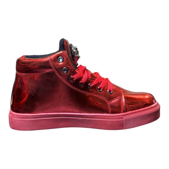 Red Metallic MotorCycle Boots Show Time My Time Size Mens 9 Sneakers Punk Shiny - Picture 7 of 10